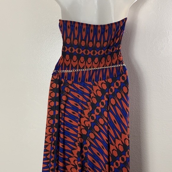 Popcorn Woman’s Purple /Black Printed Strapless Maxi Dress Size L - Picture 5 of 12